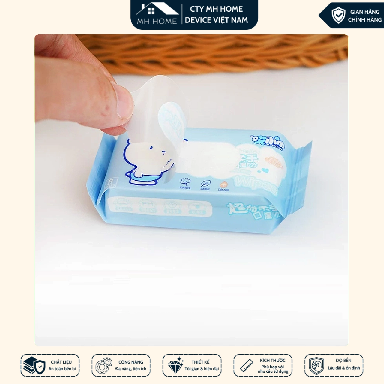 Bịch 64 Khăn Ướt Mini (Set 8 Gói) Bỏ Túi Tiện Lợi Dịu Nhẹ Làm Sạch Hằng Ngày | MH Home